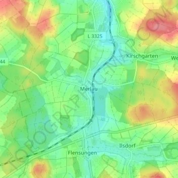 Mapa topográfico Merlau, altitud, relieve