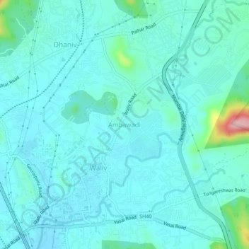 Mapa topográfico Ambawadi, altitud, relieve