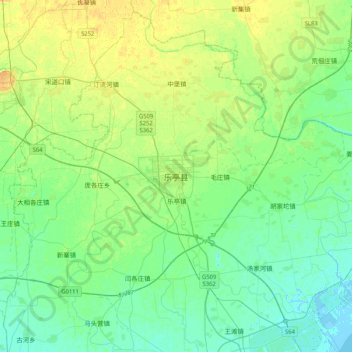 Mapa topográfico 乐亭县, altitud, relieve