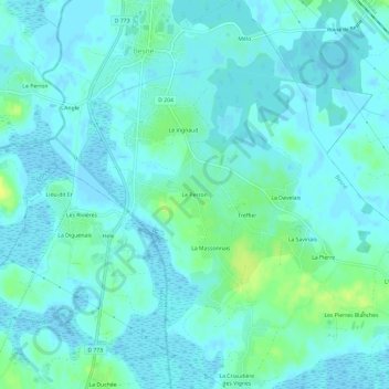 Mapa topográfico Le Perron, altitud, relieve
