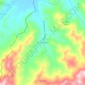 Mapa topográfico Cien Pesos, altitud, relieve