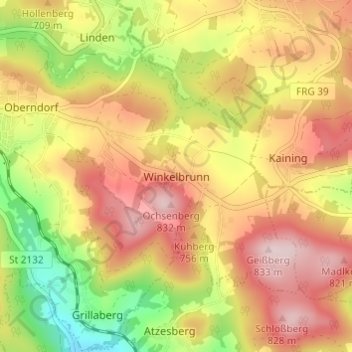 Mapa topográfico Winkelbrunn, altitud, relieve