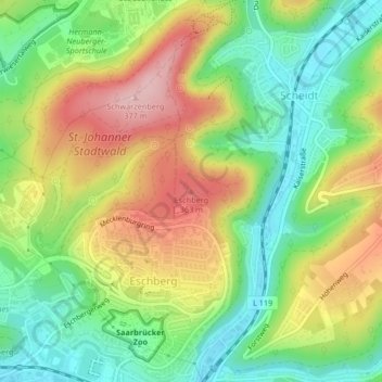 Mapa topográfico Eschberg, altitud, relieve