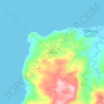 Mapa topográfico Naasug, altitud, relieve
