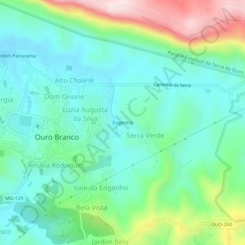 Mapa topográfico Engenho, altitud, relieve