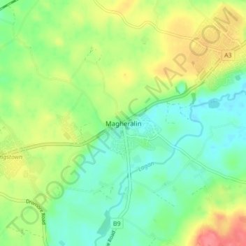 Mapa topográfico Magheralin, altitud, relieve