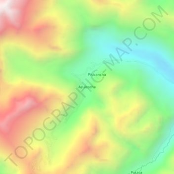 Mapa topográfico Azulcocha, altitud, relieve