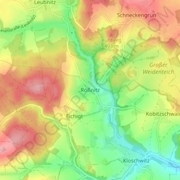 Mapa topográfico Rößnitz, altitud, relieve