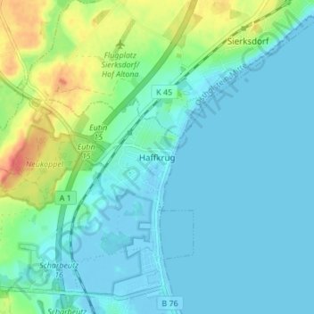 Mapa topográfico Haffkrug, altitud, relieve