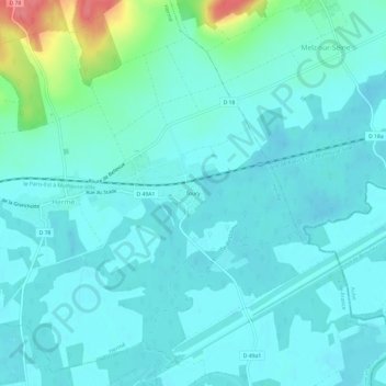 Mapa topográfico Toury, altitud, relieve