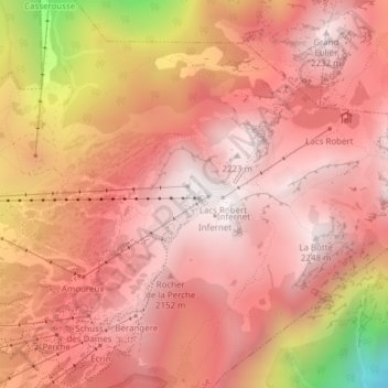 Mapa topográfico Croix de Chamrousse, altitud, relieve