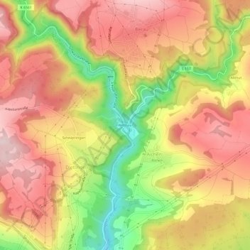 Mapa topográfico Witznau, altitud, relieve
