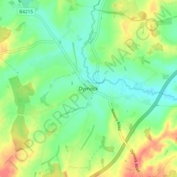 Mapa topográfico Dymock, altitud, relieve