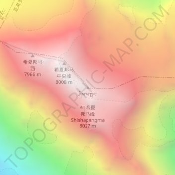 Mapa topográfico 希夏邦马峰, altitud, relieve