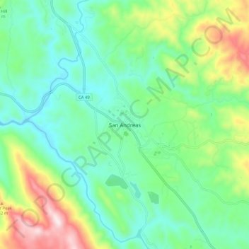 Mapa topográfico San Andreas, altitud, relieve