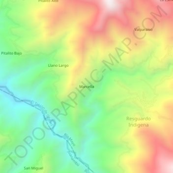 Mapa topográfico Marcella, altitud, relieve