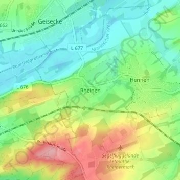Mapa topográfico Rheinen, altitud, relieve