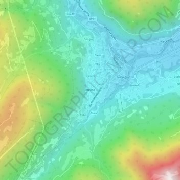 Mapa topográfico Brevine, altitud, relieve