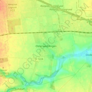 Mapa topográfico Osterweddingen, altitud, relieve