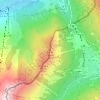 Mapa topográfico Pointe du Midi, altitud, relieve