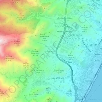 Mapa topográfico Zaffaria, altitud, relieve