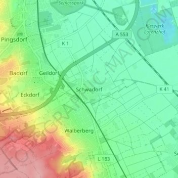 Mapa topográfico Schwadorf, altitud, relieve