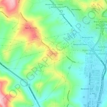 Mapa topográfico Candia, altitud, relieve