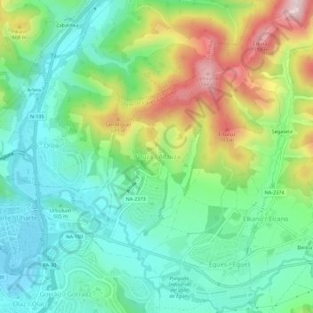 Mapa topográfico Alzuza, altitud, relieve