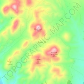 Mapa topográfico Copper Hill, altitud, relieve
