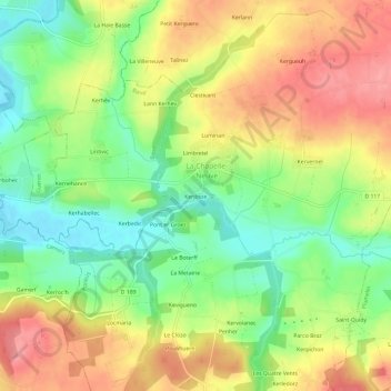 Mapa topográfico Kerjosse, altitud, relieve