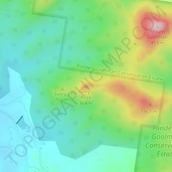 Mapa topográfico Ivory's Rock, altitud, relieve