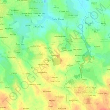 Mapa topográfico Lesquelen, altitud, relieve