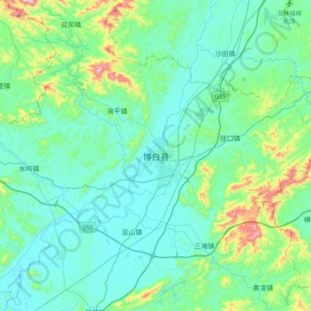 Mapa topográfico 博白县, altitud, relieve