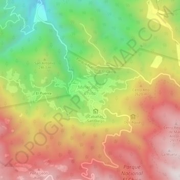 Mapa topográfico Mineral del Chico, altitud, relieve
