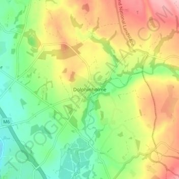 Mapa topográfico Dolphinholme, altitud, relieve
