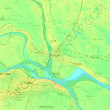 Mapa topográfico Hajipur, altitud, relieve