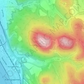 Mapa topográfico Petersberg, altitud, relieve