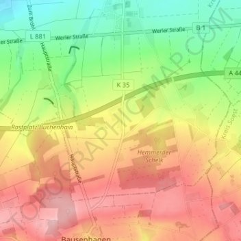Mapa topográfico Vinning, altitud, relieve