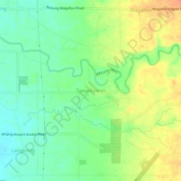 Mapa topográfico Tawantawan, altitud, relieve