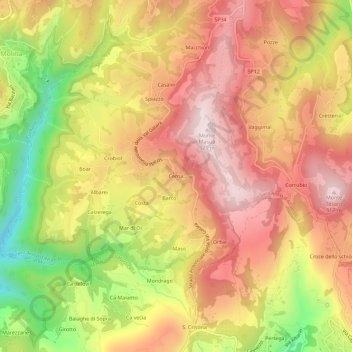 Mapa topográfico Cerna, altitud, relieve