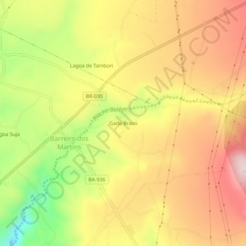 Mapa topográfico Gado Bravo, altitud, relieve