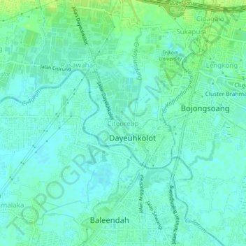 Mapa topográfico Citeureup, altitud, relieve