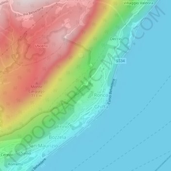 Mapa topográfico Sacro Monte di Ghiffa, altitud, relieve