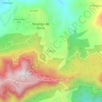Mapa topográfico El Damo, altitud, relieve