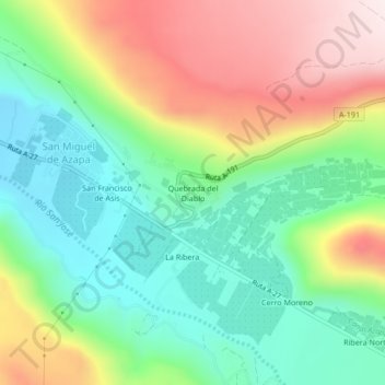 Mapa topográfico Quebrada del Diablo, altitud, relieve