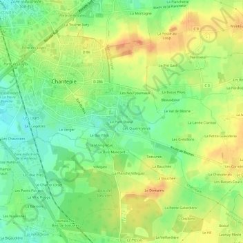 Mapa topográfico Le Pont Boeuf, altitud, relieve