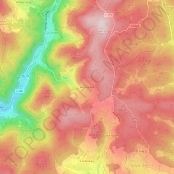 Mapa topográfico Wehrhalden, altitud, relieve