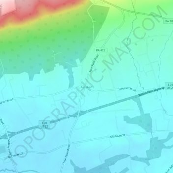 Mapa topográfico Schubert, altitud, relieve
