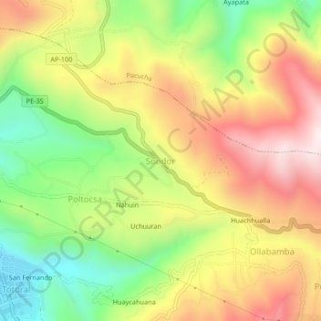 Mapa topográfico Sondor, altitud, relieve