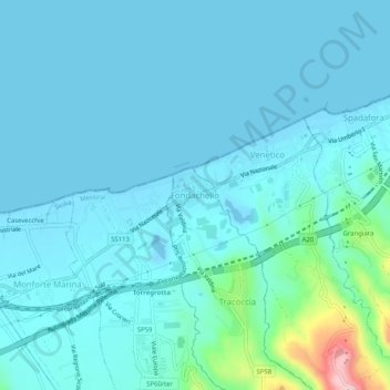 Mapa topográfico Fondachello, altitud, relieve